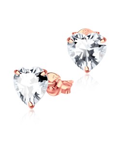 Rose Gold Plated Heart Shaped CZ Earring Silver ECS-06-8-RO-GP